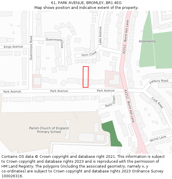 61, PARK AVENUE, BROMLEY, BR1 4EG: Location map and indicative extent of plot