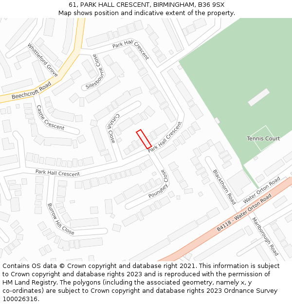 61, PARK HALL CRESCENT, BIRMINGHAM, B36 9SX: Location map and indicative extent of plot