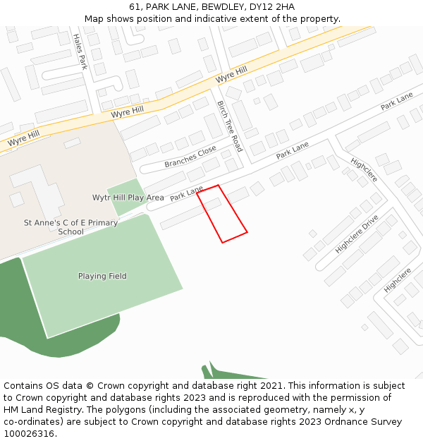 61, PARK LANE, BEWDLEY, DY12 2HA: Location map and indicative extent of plot