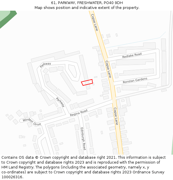 61, PARKWAY, FRESHWATER, PO40 9DH: Location map and indicative extent of plot