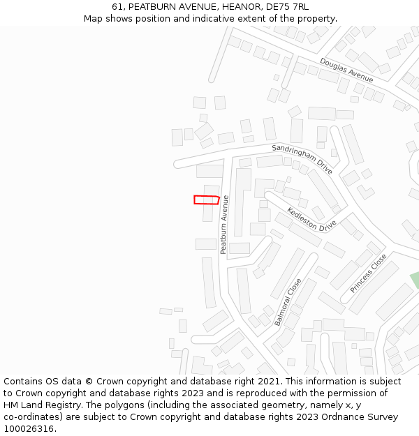 61, PEATBURN AVENUE, HEANOR, DE75 7RL: Location map and indicative extent of plot