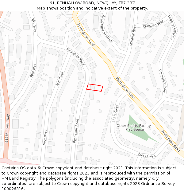 61, PENHALLOW ROAD, NEWQUAY, TR7 3BZ: Location map and indicative extent of plot