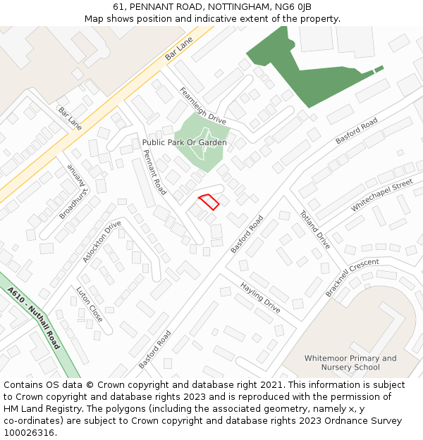 61, PENNANT ROAD, NOTTINGHAM, NG6 0JB: Location map and indicative extent of plot