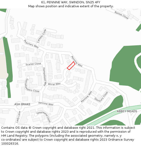 61, PENNINE WAY, SWINDON, SN25 4FY: Location map and indicative extent of plot