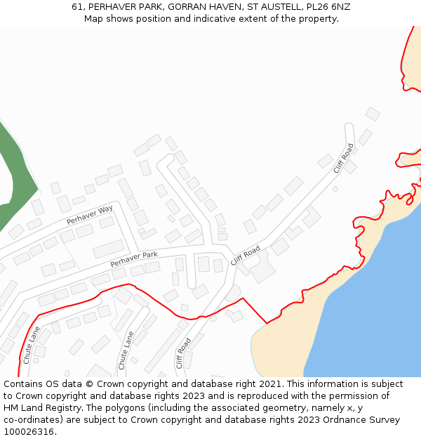 61, PERHAVER PARK, GORRAN HAVEN, ST AUSTELL, PL26 6NZ: Location map and indicative extent of plot