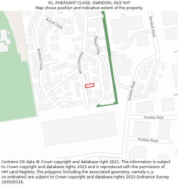 61, PHEASANT CLOSE, SWINDON, SN3 5HT: Location map and indicative extent of plot