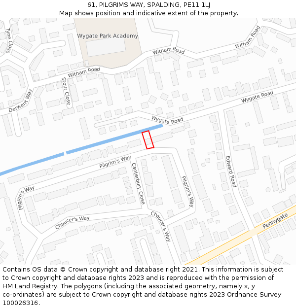 61, PILGRIMS WAY, SPALDING, PE11 1LJ: Location map and indicative extent of plot