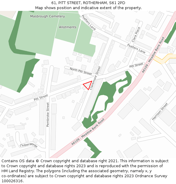 61, PITT STREET, ROTHERHAM, S61 2PD: Location map and indicative extent of plot
