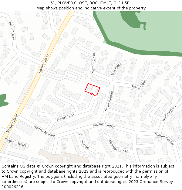 61, PLOVER CLOSE, ROCHDALE, OL11 5PU: Location map and indicative extent of plot