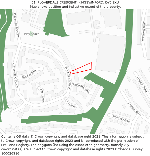 61, PLOVERDALE CRESCENT, KINGSWINFORD, DY6 8XU: Location map and indicative extent of plot