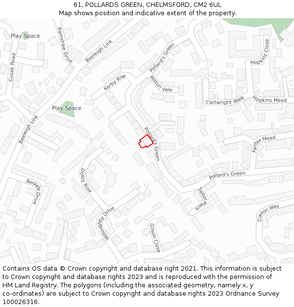 61, POLLARDS GREEN, CHELMSFORD, CM2 6UL: Location map and indicative extent of plot