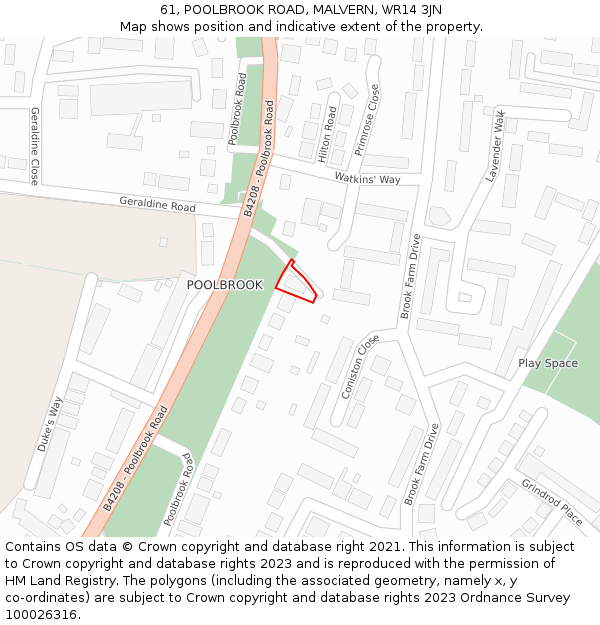 61, POOLBROOK ROAD, MALVERN, WR14 3JN: Location map and indicative extent of plot