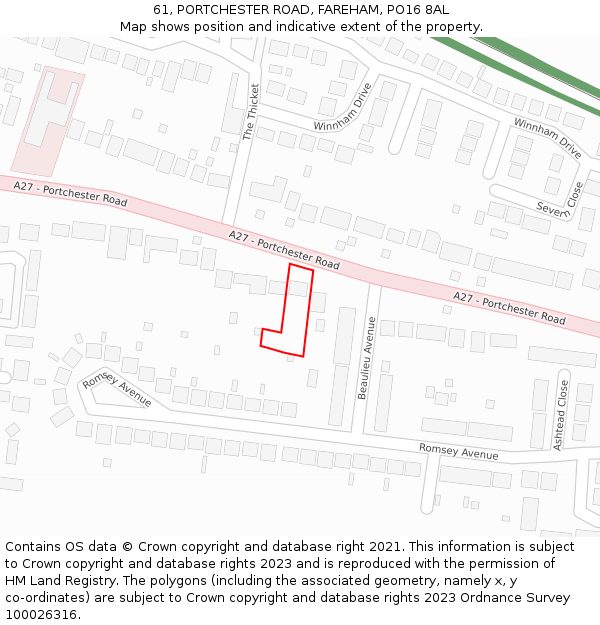 61, PORTCHESTER ROAD, FAREHAM, PO16 8AL: Location map and indicative extent of plot