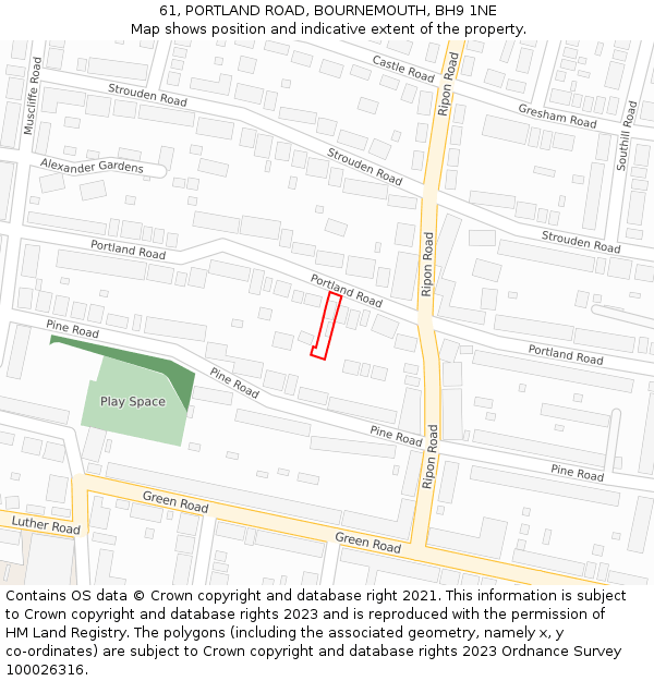61, PORTLAND ROAD, BOURNEMOUTH, BH9 1NE: Location map and indicative extent of plot