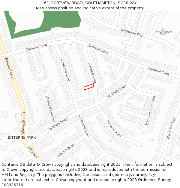 61, PORTVIEW ROAD, SOUTHAMPTON, SO18 2AY: Location map and indicative extent of plot