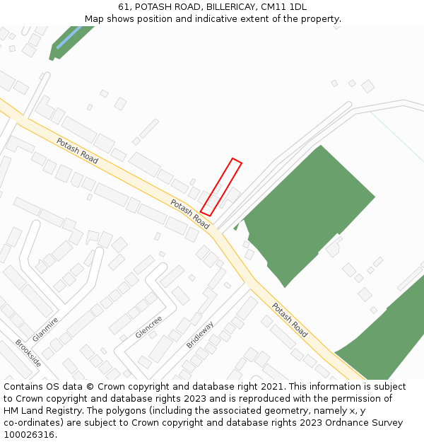 61, POTASH ROAD, BILLERICAY, CM11 1DL: Location map and indicative extent of plot