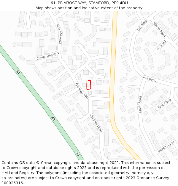 61, PRIMROSE WAY, STAMFORD, PE9 4BU: Location map and indicative extent of plot