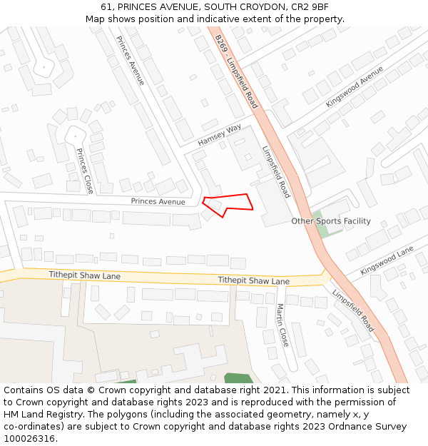 61, PRINCES AVENUE, SOUTH CROYDON, CR2 9BF: Location map and indicative extent of plot