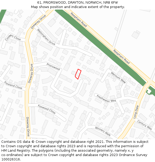 61, PRIORSWOOD, DRAYTON, NORWICH, NR8 6FW: Location map and indicative extent of plot