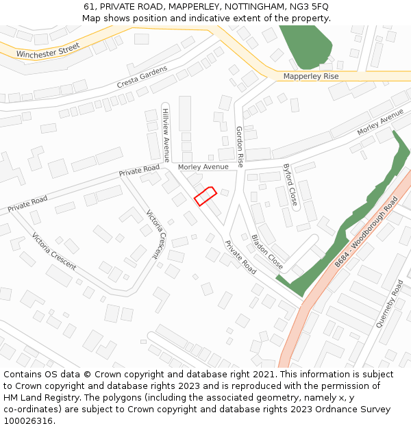 61, PRIVATE ROAD, MAPPERLEY, NOTTINGHAM, NG3 5FQ: Location map and indicative extent of plot