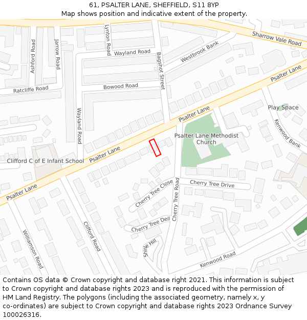 61, PSALTER LANE, SHEFFIELD, S11 8YP: Location map and indicative extent of plot