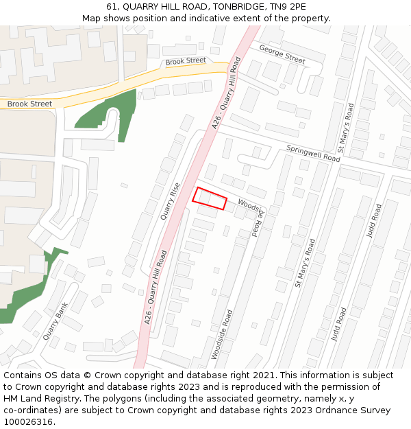 61, QUARRY HILL ROAD, TONBRIDGE, TN9 2PE: Location map and indicative extent of plot