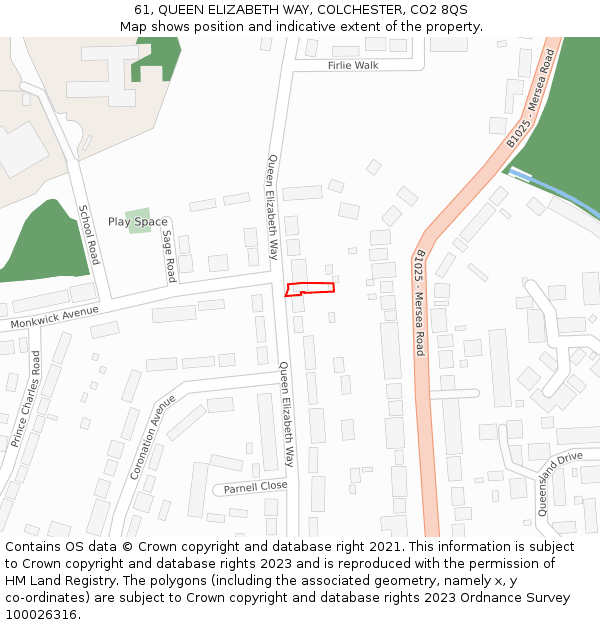 61, QUEEN ELIZABETH WAY, COLCHESTER, CO2 8QS: Location map and indicative extent of plot