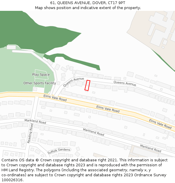 61, QUEENS AVENUE, DOVER, CT17 9PT: Location map and indicative extent of plot