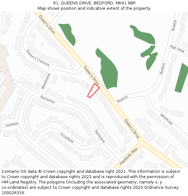 61, QUEENS DRIVE, BEDFORD, MK41 9BP: Location map and indicative extent of plot