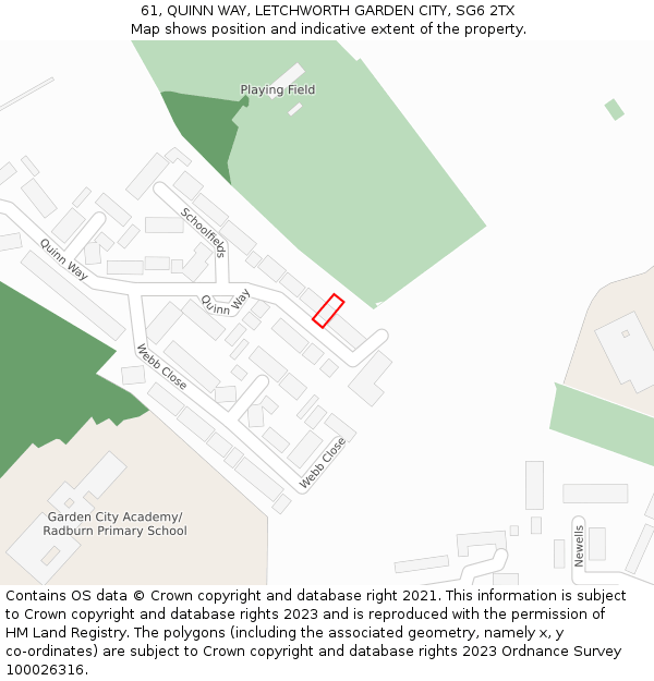 61, QUINN WAY, LETCHWORTH GARDEN CITY, SG6 2TX: Location map and indicative extent of plot