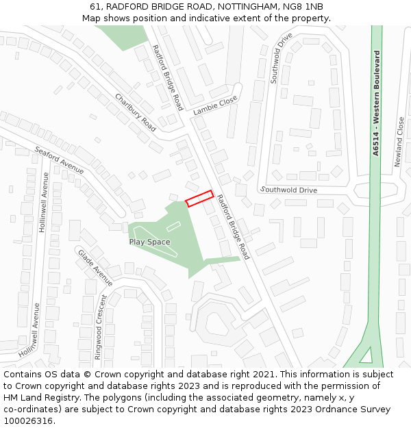 61, RADFORD BRIDGE ROAD, NOTTINGHAM, NG8 1NB: Location map and indicative extent of plot