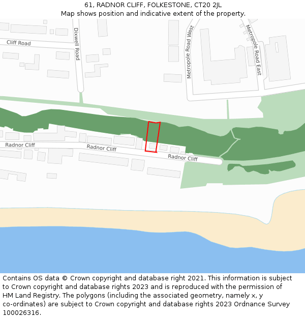 61, RADNOR CLIFF, FOLKESTONE, CT20 2JL: Location map and indicative extent of plot