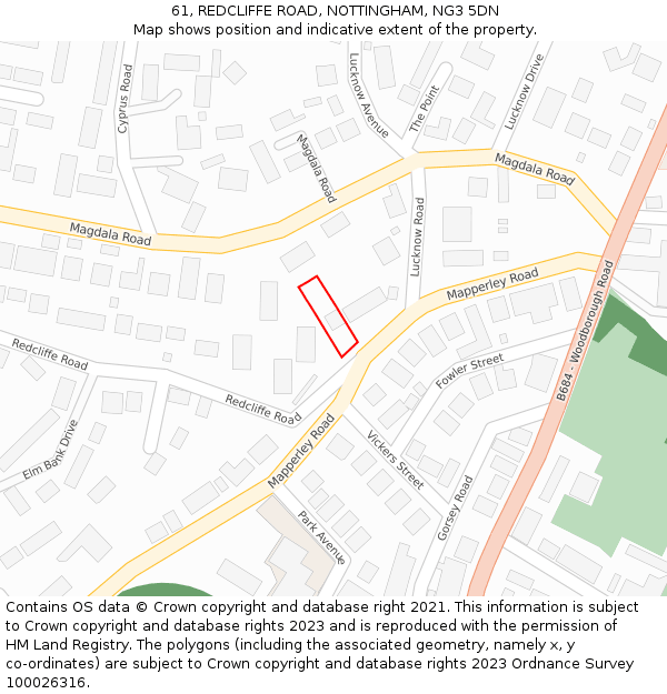 61, REDCLIFFE ROAD, NOTTINGHAM, NG3 5DN: Location map and indicative extent of plot