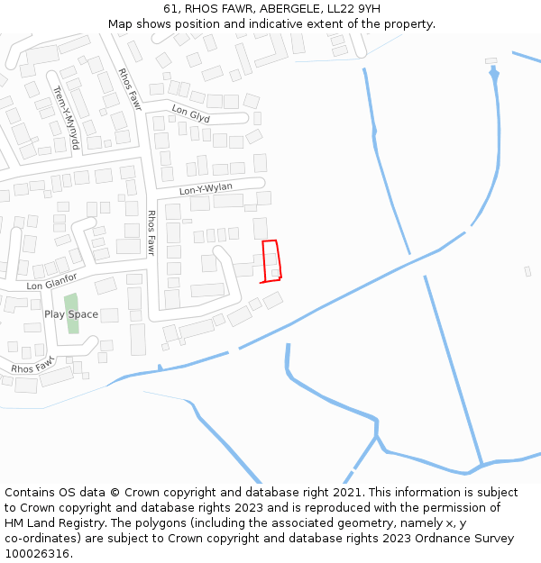 61, RHOS FAWR, ABERGELE, LL22 9YH: Location map and indicative extent of plot