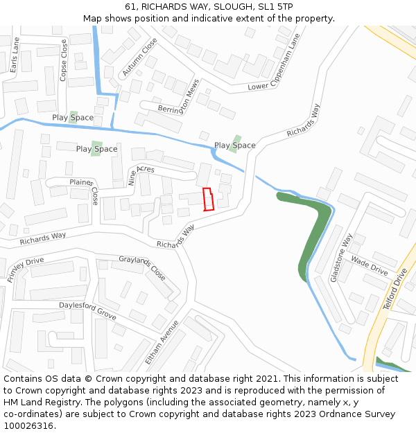 61, RICHARDS WAY, SLOUGH, SL1 5TP: Location map and indicative extent of plot