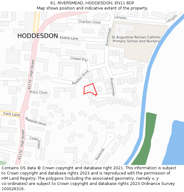 61, RIVERSMEAD, HODDESDON, EN11 8DP: Location map and indicative extent of plot