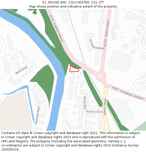 61, ROUSE WAY, COLCHESTER, CO1 2TT: Location map and indicative extent of plot