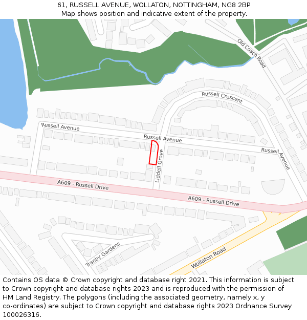 61, RUSSELL AVENUE, WOLLATON, NOTTINGHAM, NG8 2BP: Location map and indicative extent of plot