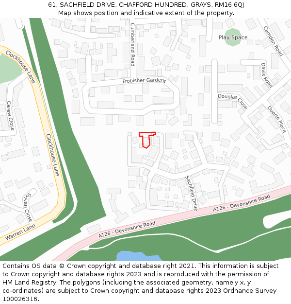 61, SACHFIELD DRIVE, CHAFFORD HUNDRED, GRAYS, RM16 6QJ: Location map and indicative extent of plot