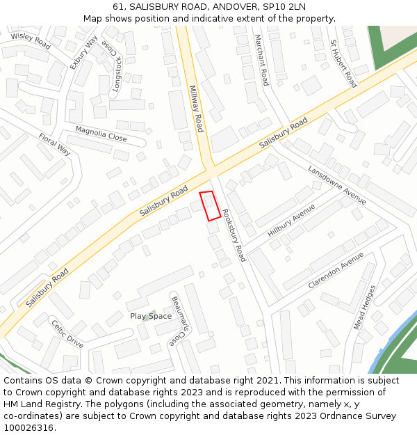 61, SALISBURY ROAD, ANDOVER, SP10 2LN: Location map and indicative extent of plot