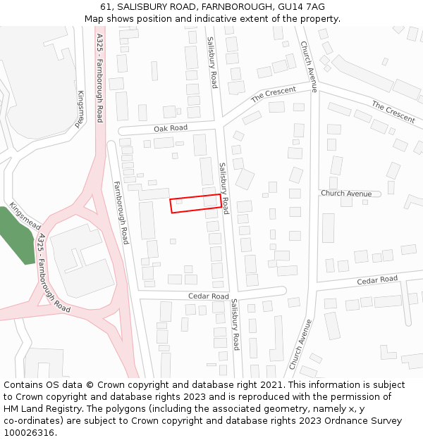 61, SALISBURY ROAD, FARNBOROUGH, GU14 7AG: Location map and indicative extent of plot