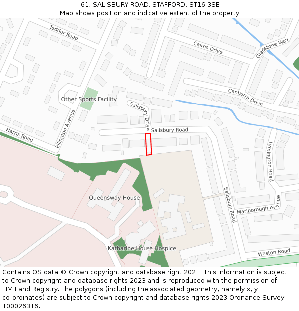 61, SALISBURY ROAD, STAFFORD, ST16 3SE: Location map and indicative extent of plot
