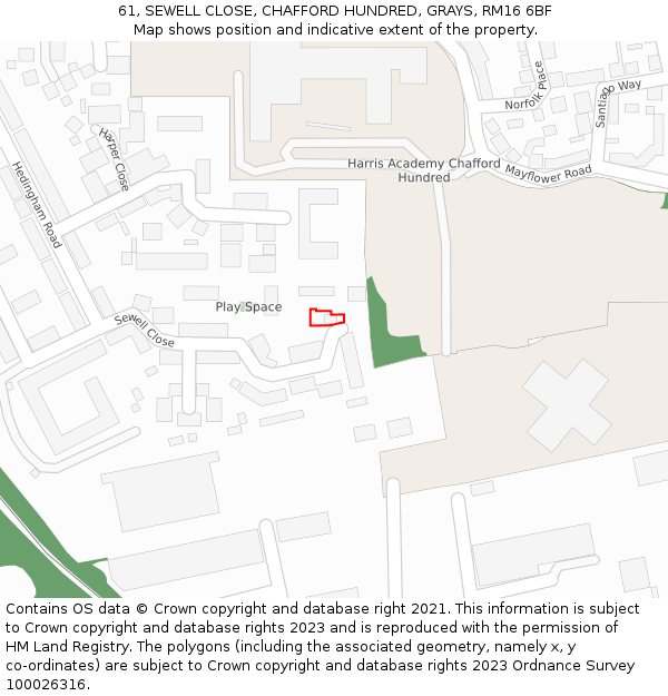 61, SEWELL CLOSE, CHAFFORD HUNDRED, GRAYS, RM16 6BF: Location map and indicative extent of plot