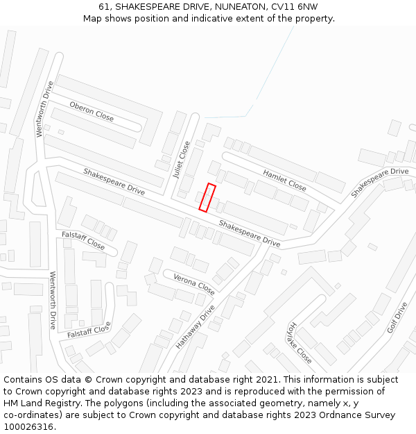 61, SHAKESPEARE DRIVE, NUNEATON, CV11 6NW: Location map and indicative extent of plot