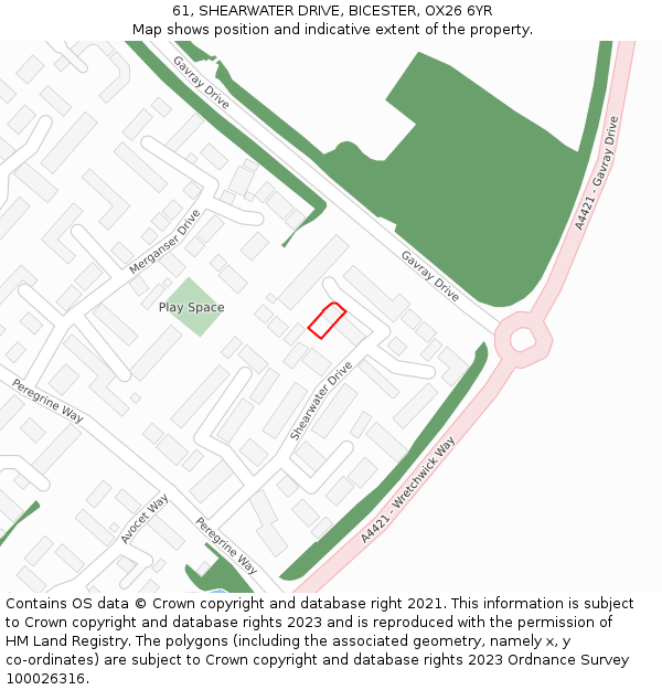 61, SHEARWATER DRIVE, BICESTER, OX26 6YR: Location map and indicative extent of plot