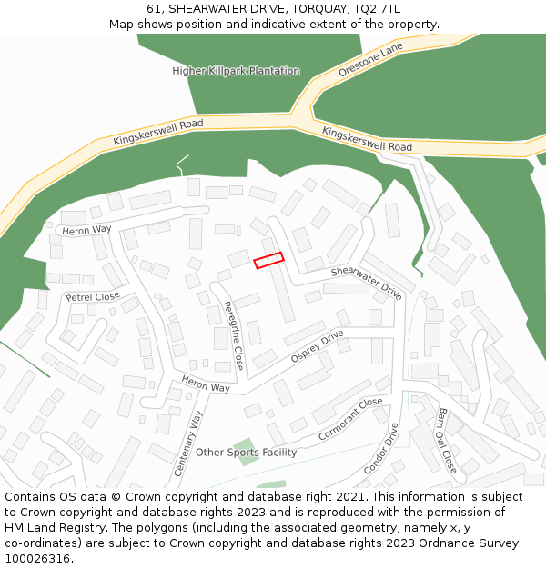 61, SHEARWATER DRIVE, TORQUAY, TQ2 7TL: Location map and indicative extent of plot