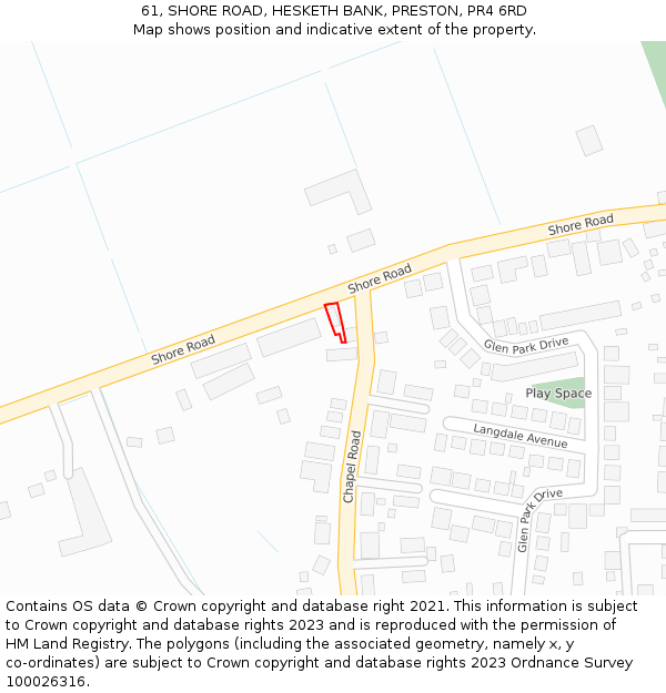 61, SHORE ROAD, HESKETH BANK, PRESTON, PR4 6RD: Location map and indicative extent of plot