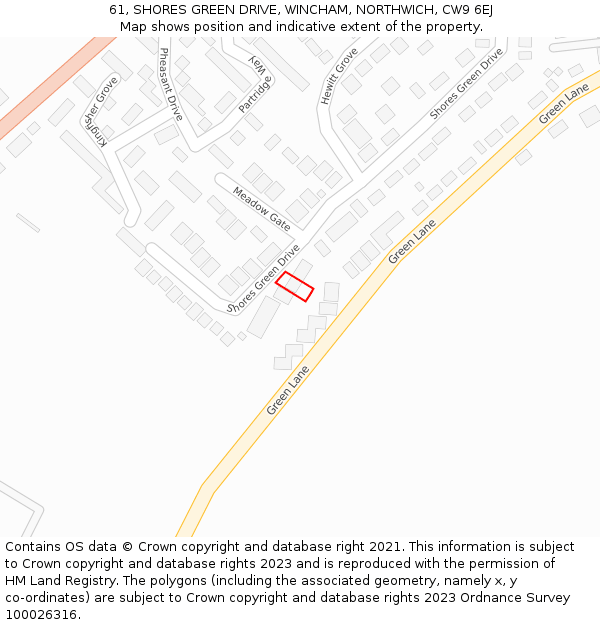 61, SHORES GREEN DRIVE, WINCHAM, NORTHWICH, CW9 6EJ: Location map and indicative extent of plot