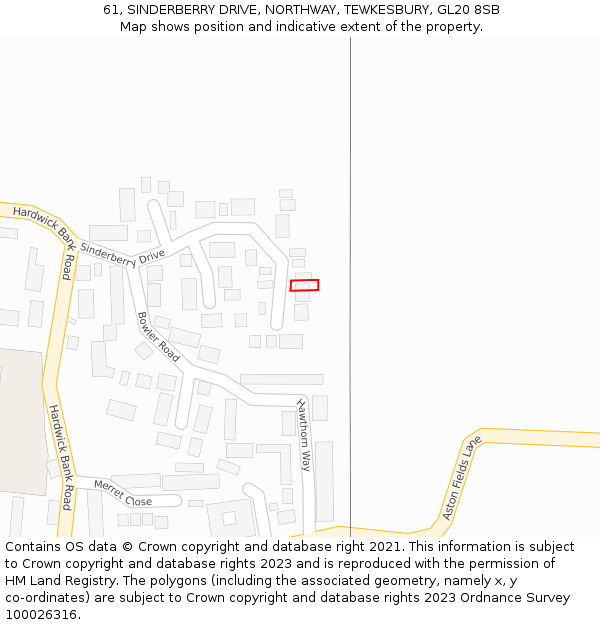 61, SINDERBERRY DRIVE, NORTHWAY, TEWKESBURY, GL20 8SB: Location map and indicative extent of plot