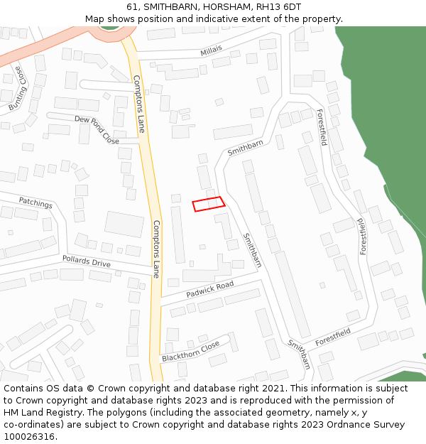 61, SMITHBARN, HORSHAM, RH13 6DT: Location map and indicative extent of plot